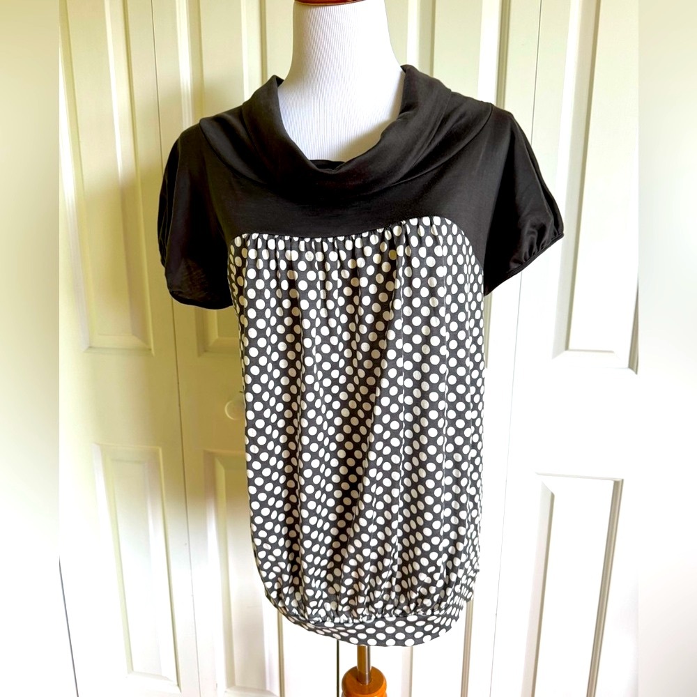 LES COPAINS Gray/White Polka Dots Jersey Top 44/8 EUC